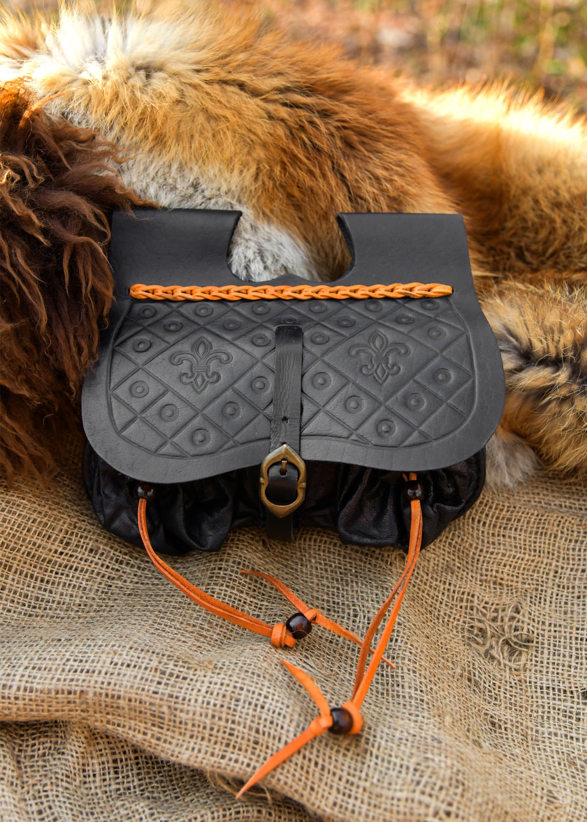 Spätmittelalter Gürteltasche mit Beuteln aus Leder