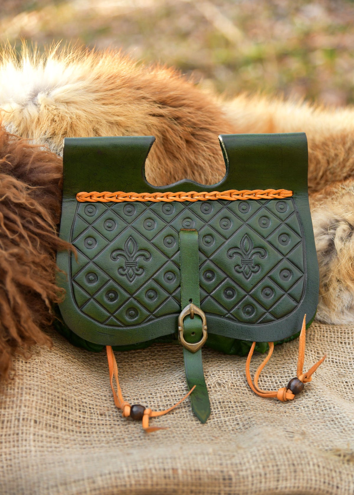 Spätmittelalter Gürteltasche mit Beuteln aus Leder