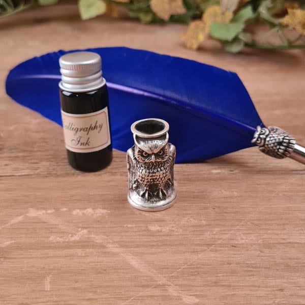 Kalligrafie Schreibset Eule mit dunkelblauer Feder