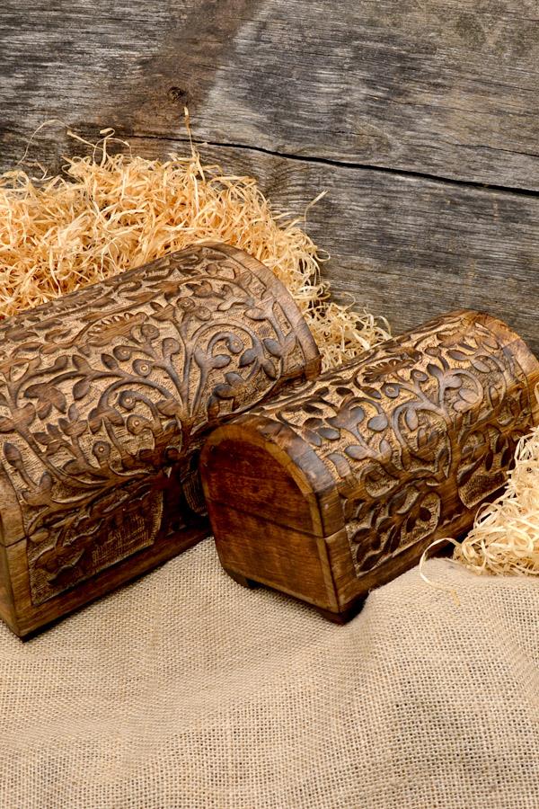 Mittelalter Truhe Lebensbaum aus Holz