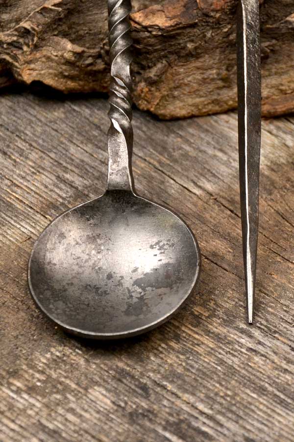 Mittelalter Besteck mit Ledertasche 4 teilig - handgeschmiedet