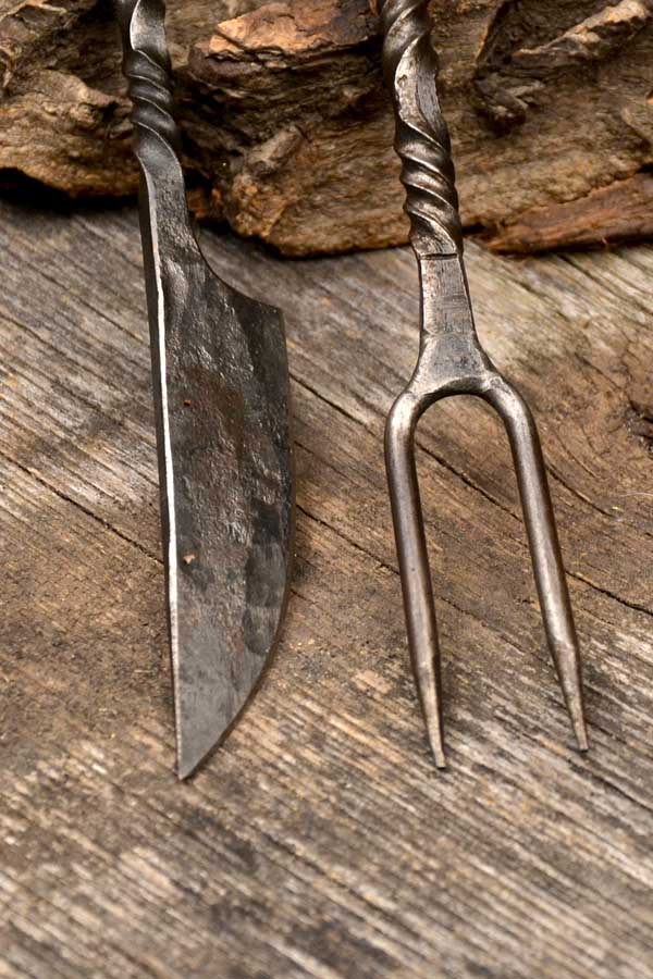 Mittelalter Besteck mit Ledertasche 4 teilig - handgeschmiedet