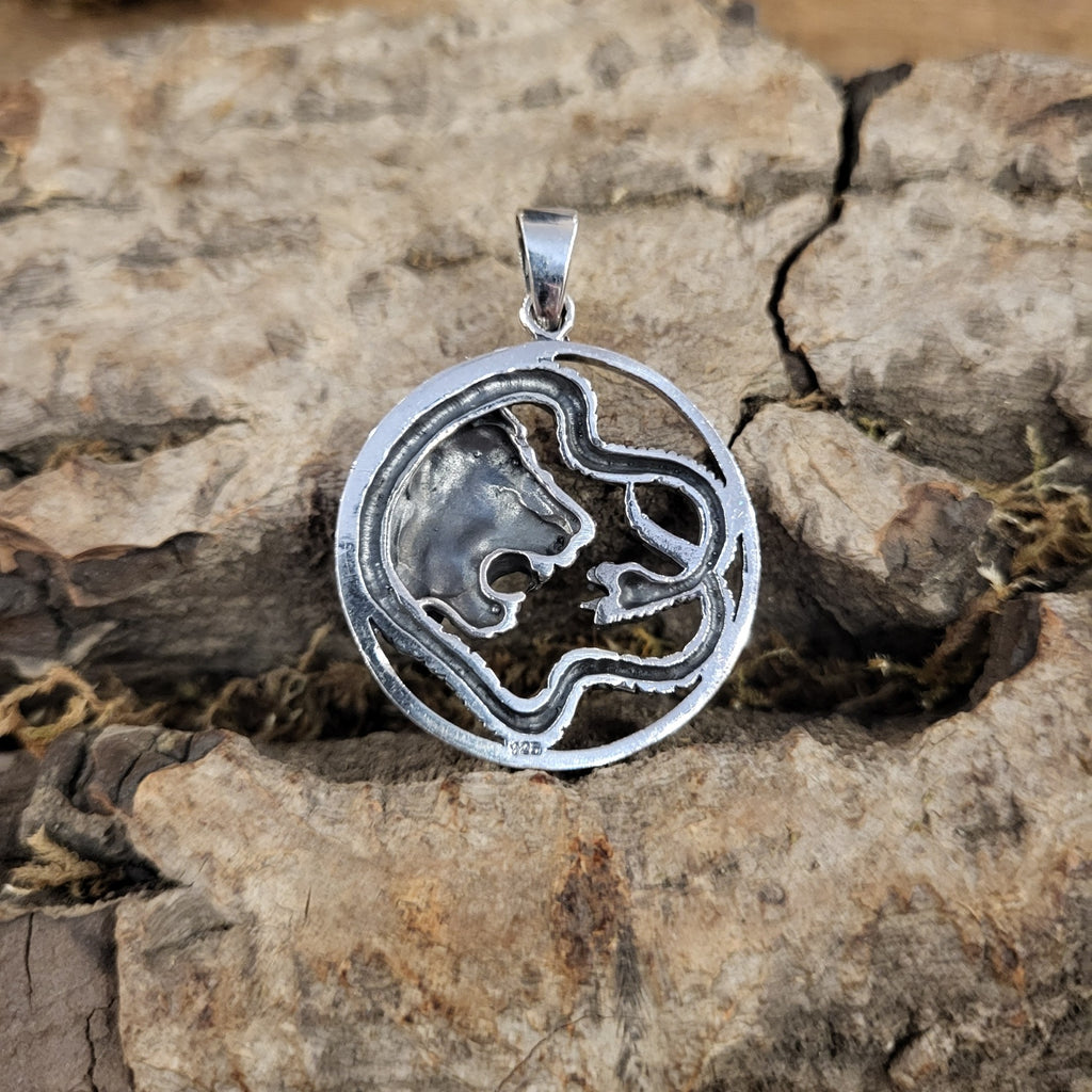 Amulett Löwe und Schlange aus 925er Sterling Silber