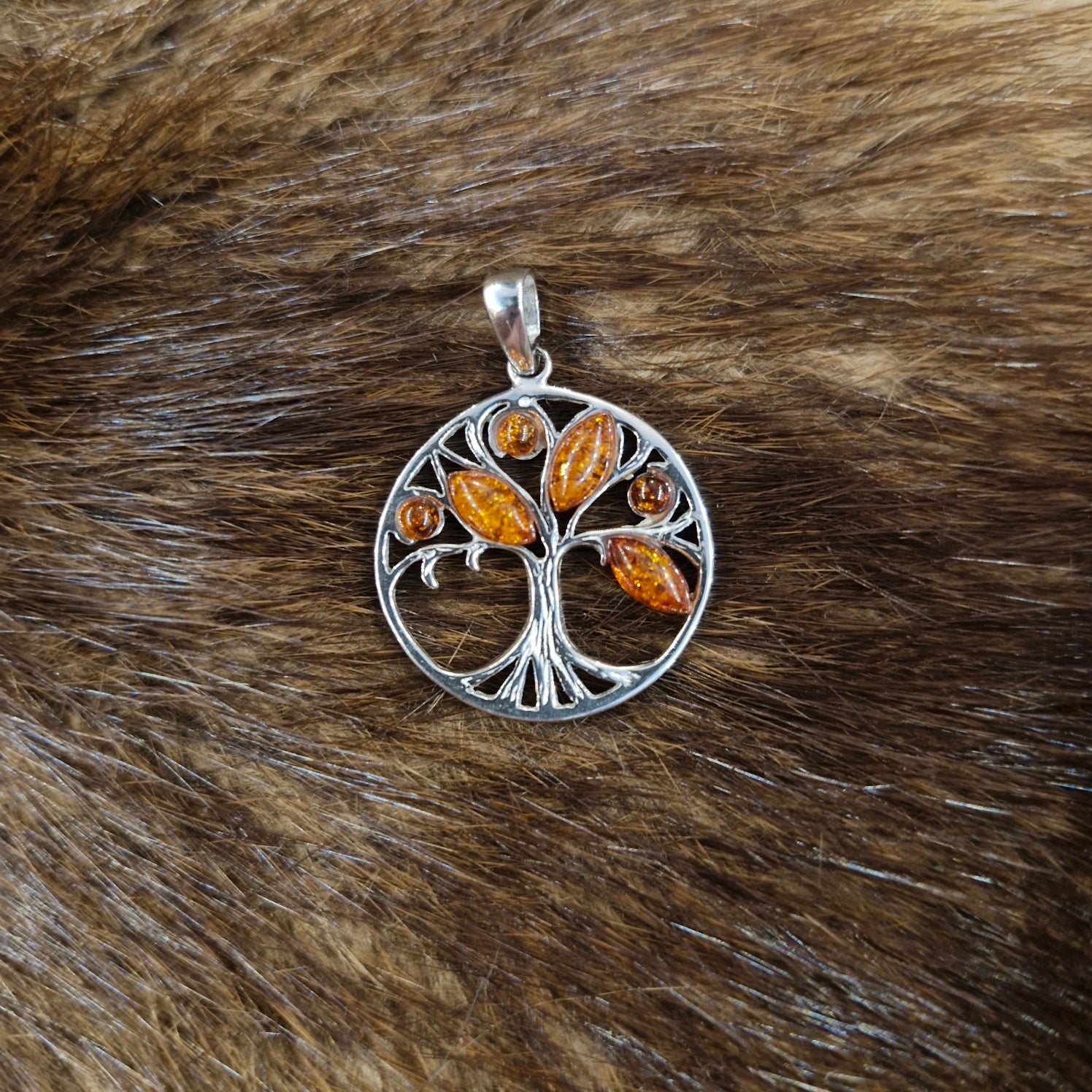 Amulett Lebensbaum mit Ostsee Bernstein aus Silber