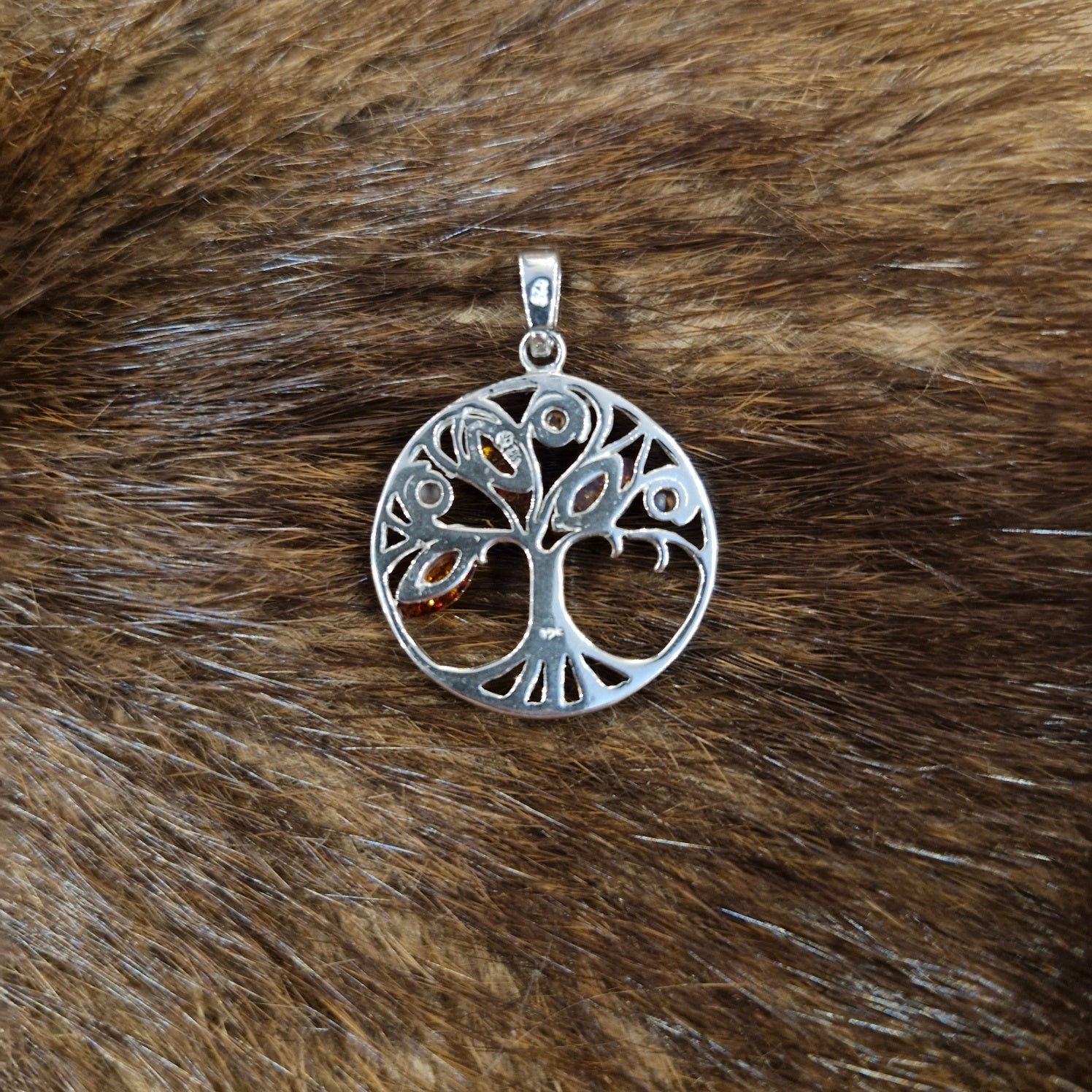 Amulett Lebensbaum mit Ostsee Bernstein aus Silber