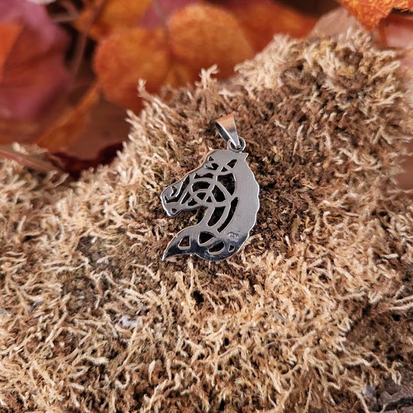 Anhänger Pferdekopf mit keltischen Knoten aus Silber