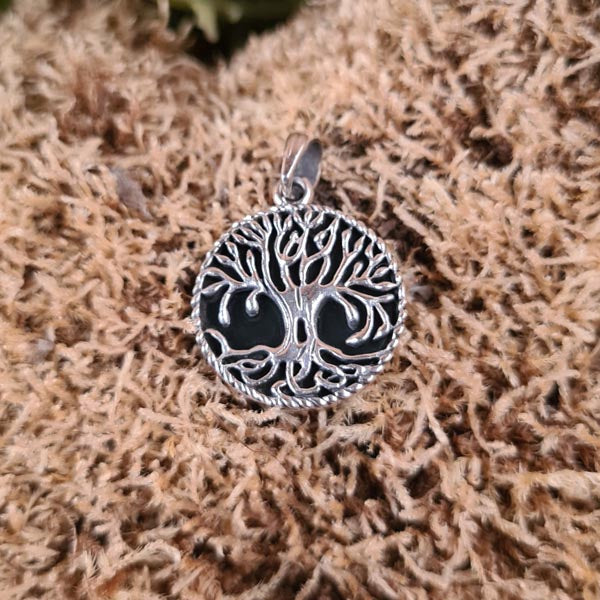 Anhänger Lebensbaum mit Onyx aus Silber