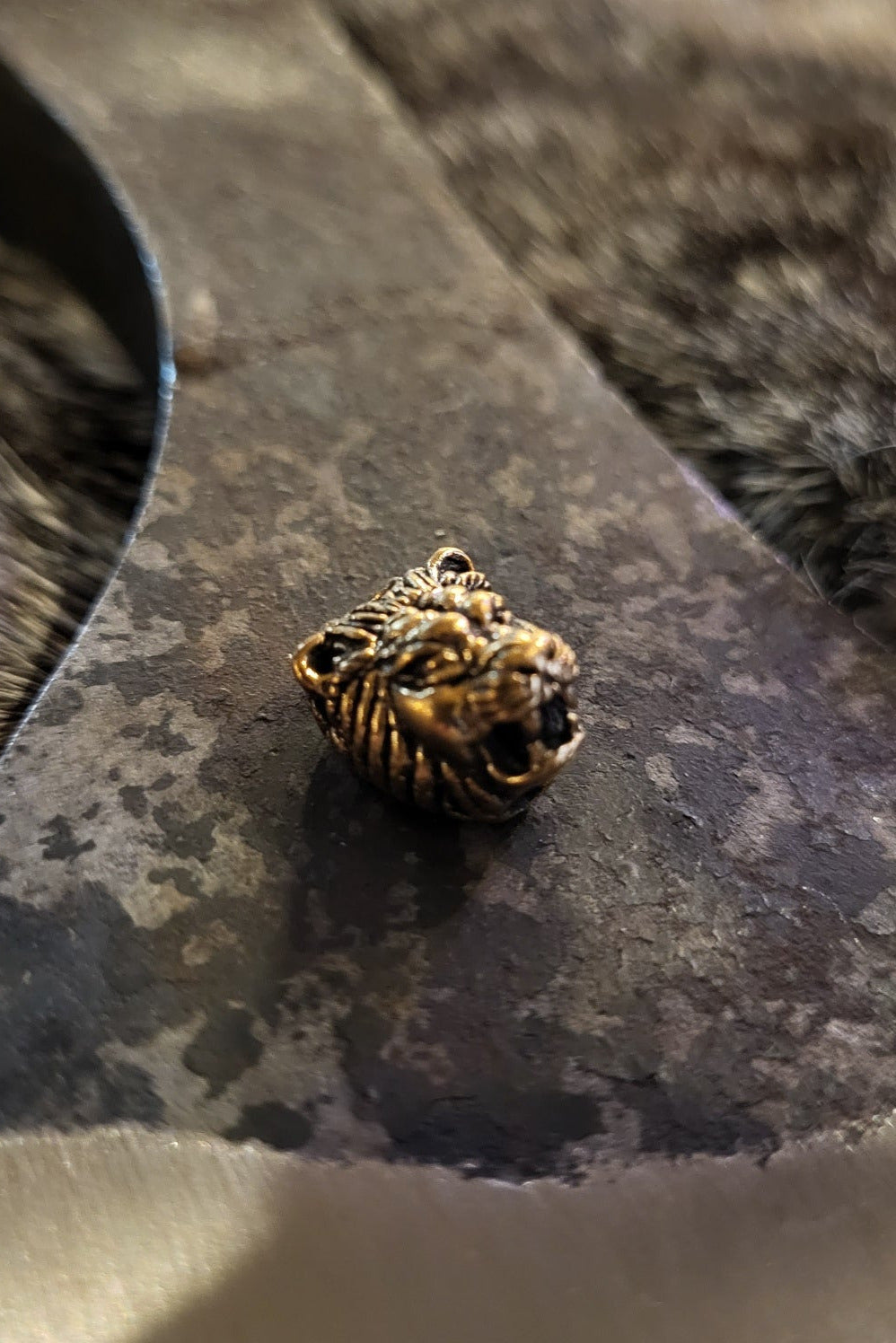 Ancient Bronze Bead Lion Head