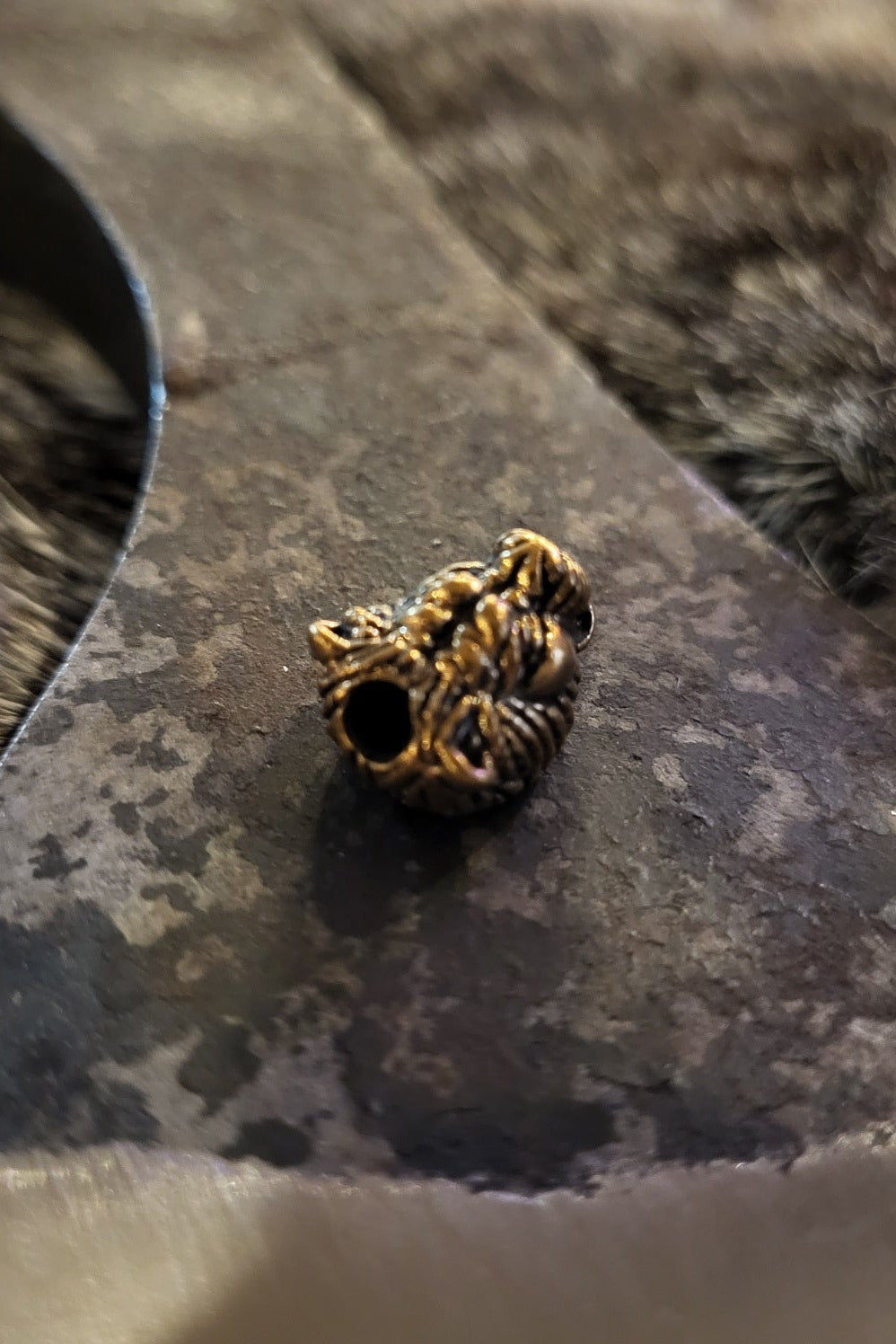 Ancient Bronze Bead Lion Head