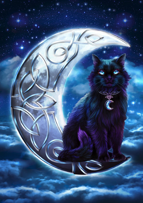 Greeting Card - Black Cat in Moon