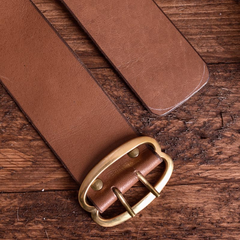 Leather Wide Medieval Belt with Brass Buckle for Beginners