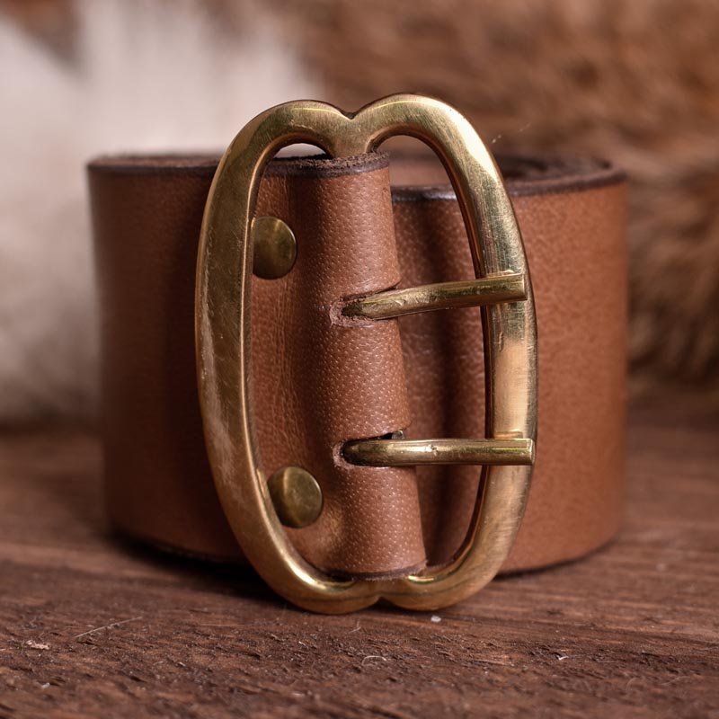 Leather Wide Medieval Belt with Brass Buckle for Beginners