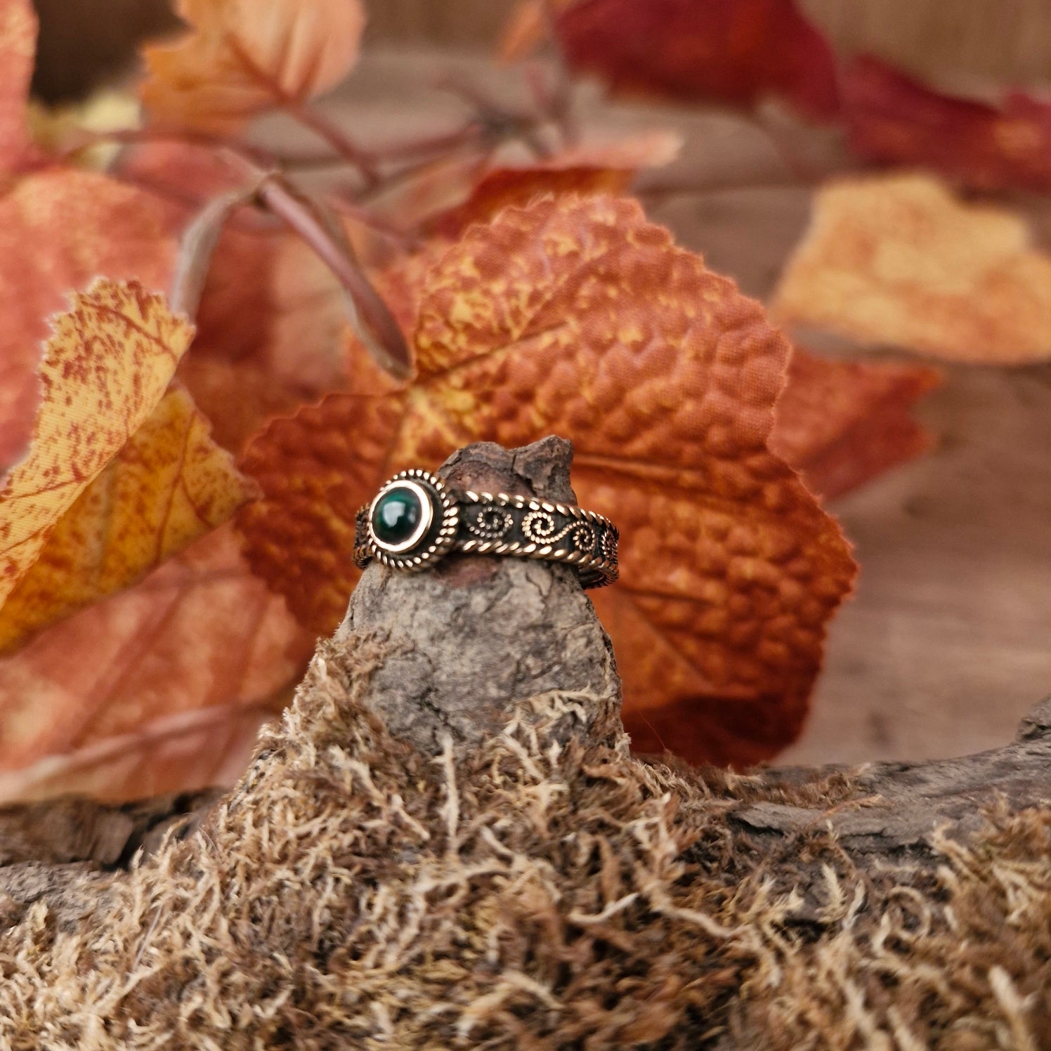 Bronze Ring Spirals with Stone