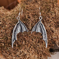 Gothic Dragon Wing Silver Drop Earrings