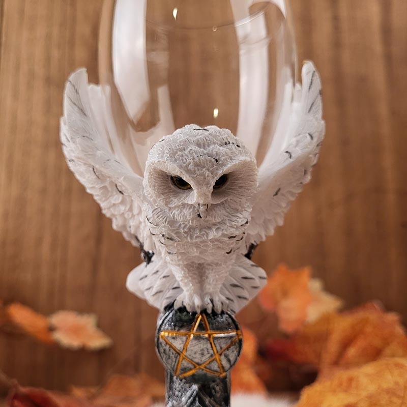 Fantasy Weinglas Schneeeule - handbemalt