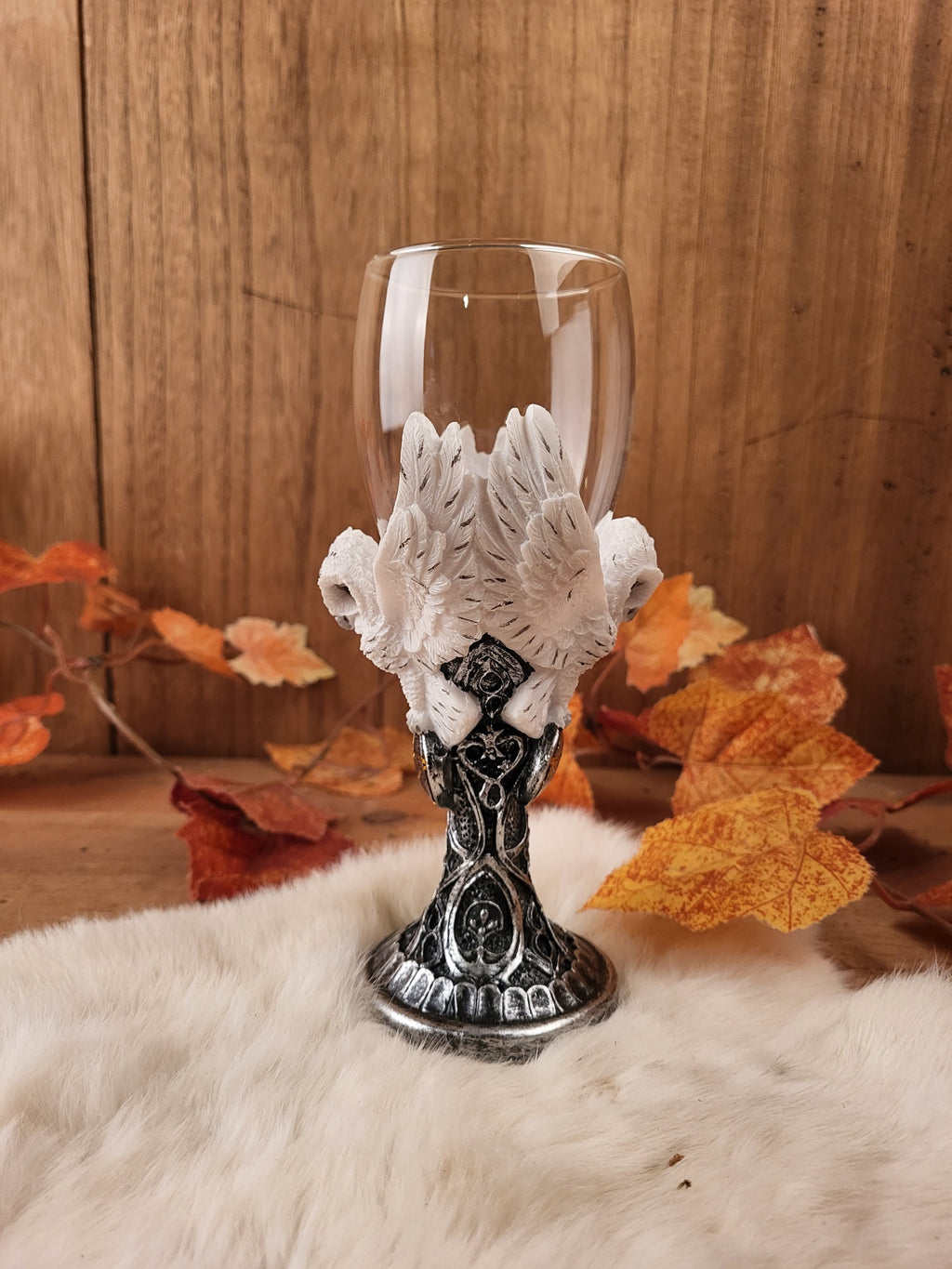 Fantasy Weinglas Schneeeule - handbemalt