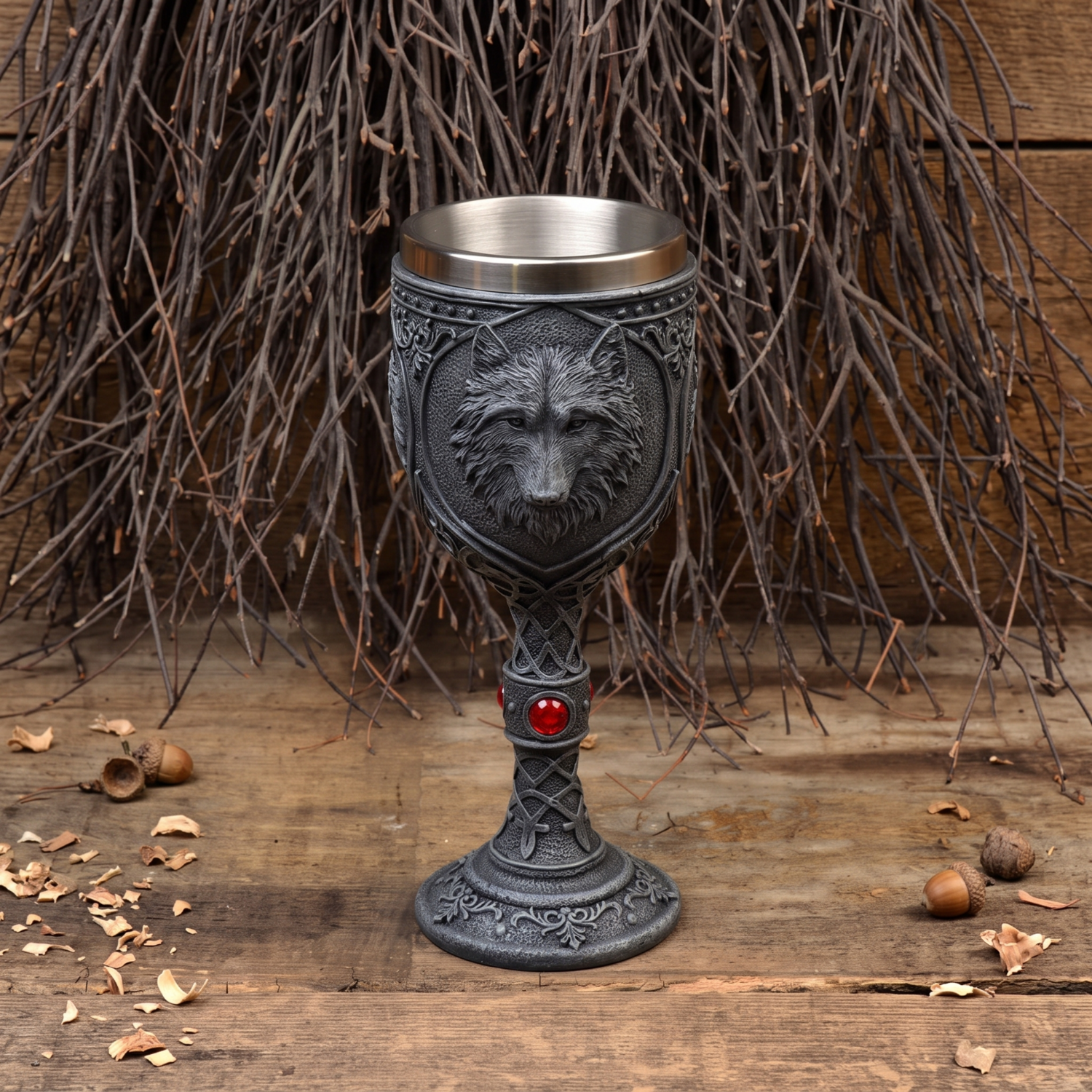Fantasy Chalice Black Wolf with Stainless Steel Insert - Decoration