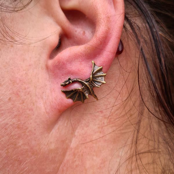 Fantasy Dragon Bronze Stud Earrings