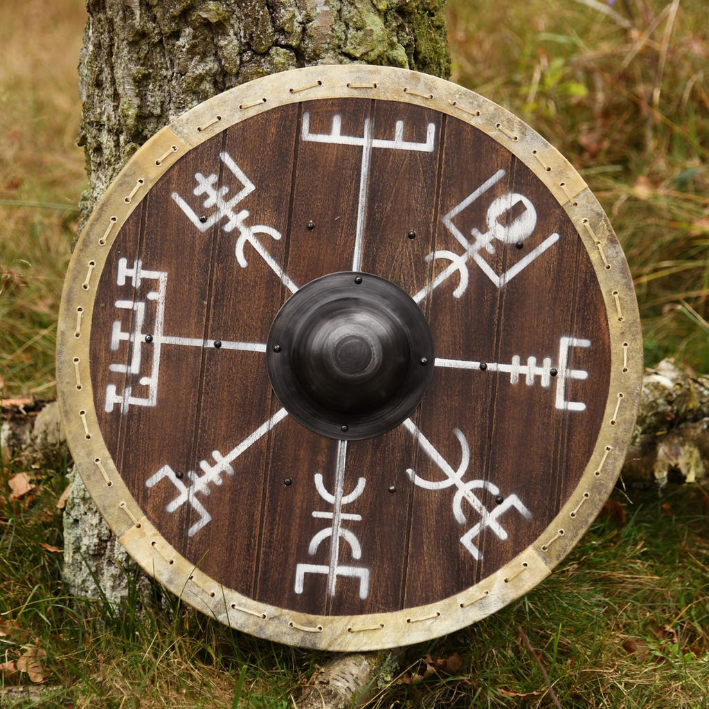 Frühmittelalter Rundschild mit Vegvisir und Rohhaut - Dekoration