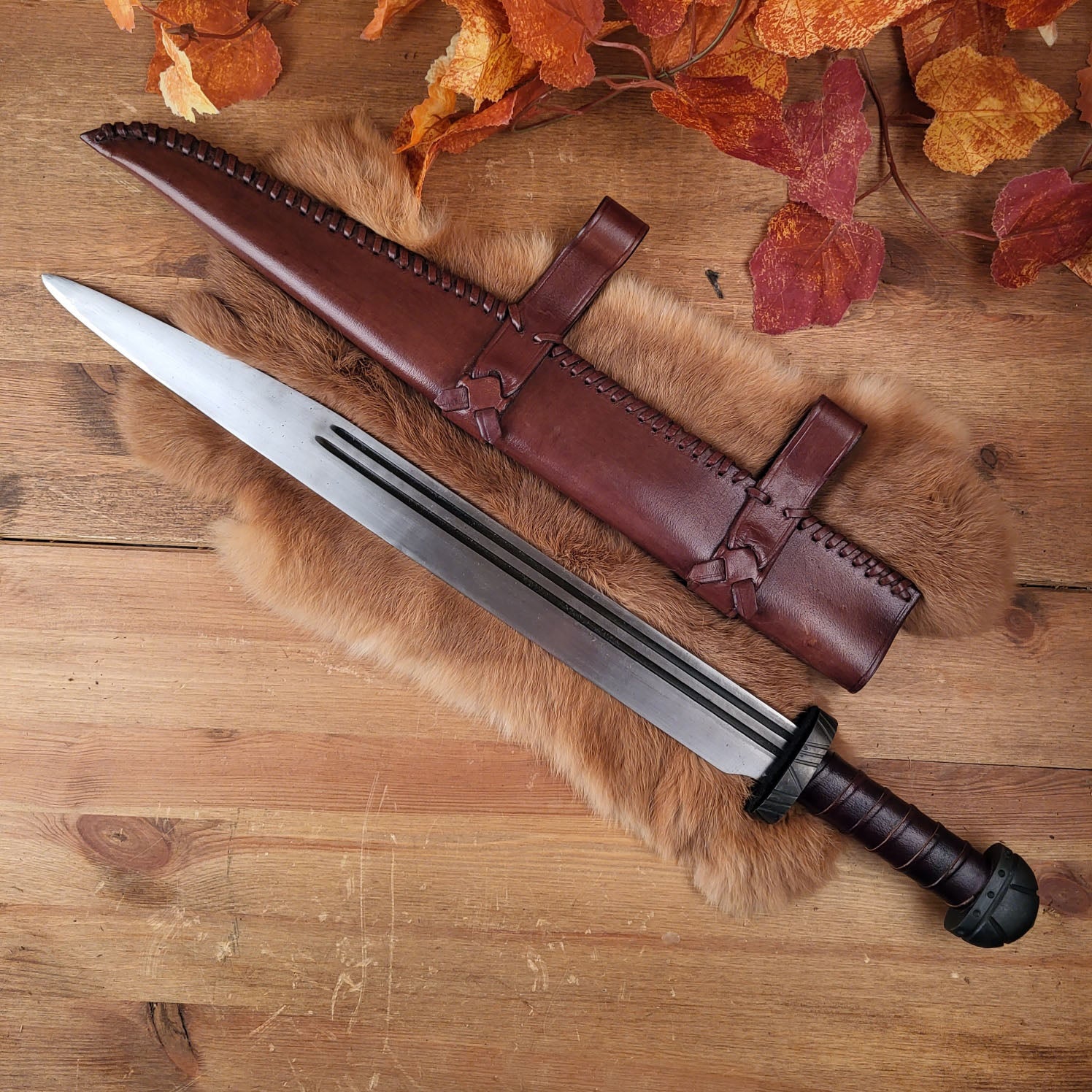 Early Medieval Long Seax with Leather Scabbard