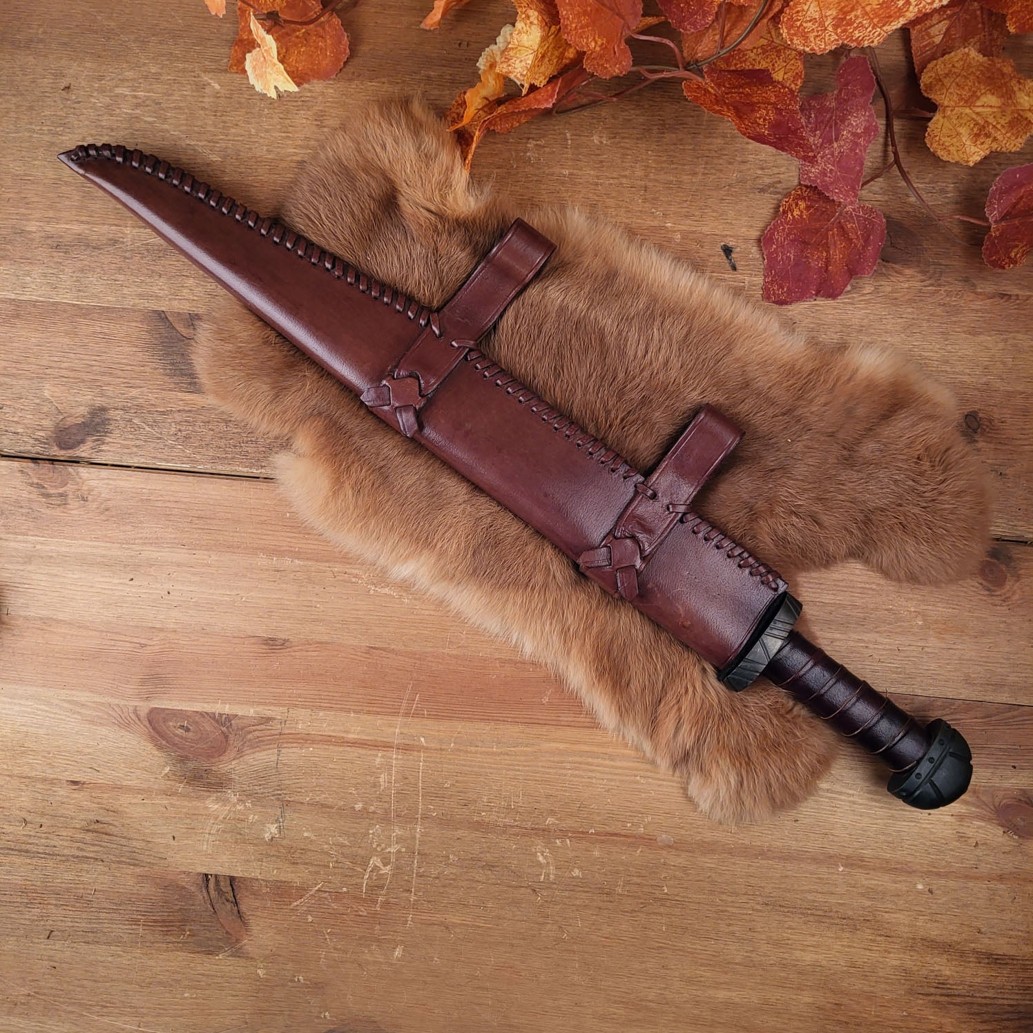 Early Medieval Long Seax with Leather Scabbard