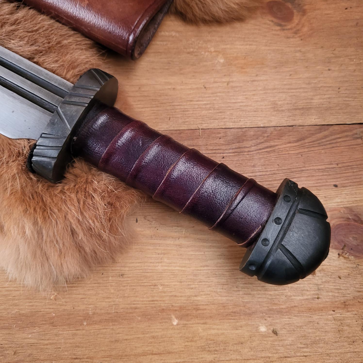 Early Medieval Long Seax with Leather Scabbard