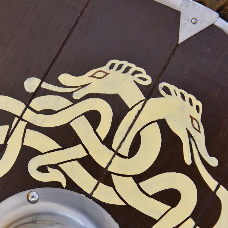 Frühmittelalter Rundschild mit Schlangenmotiv - handbemalt 60 cm