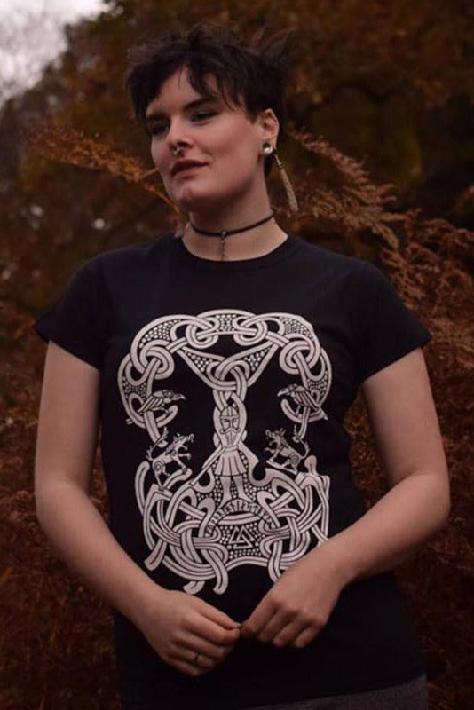Wikinger Ladies T-Shirt Odin mit Runen schwarz