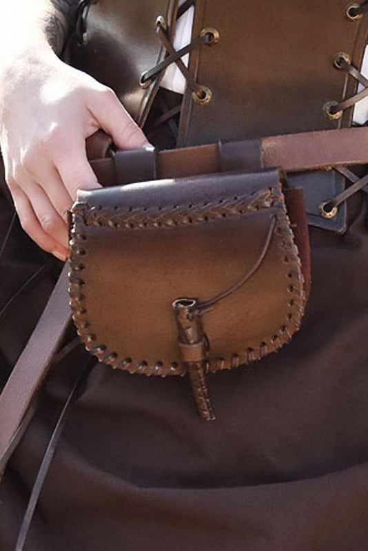 Small Early Medieval brown leather belt pouch