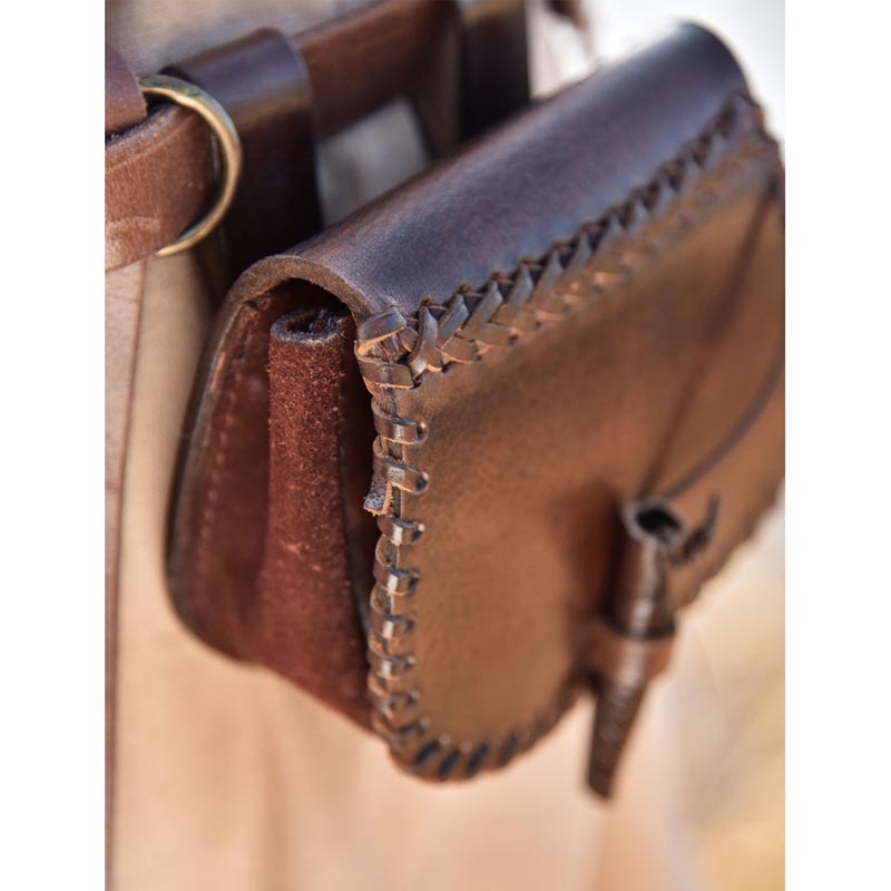 Small Early Medieval brown leather belt pouch