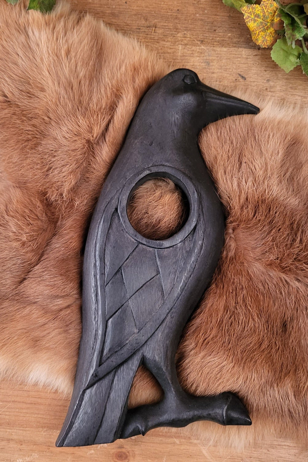 Germanic Drinking Horn Stand Odin's Raven Made of Wood