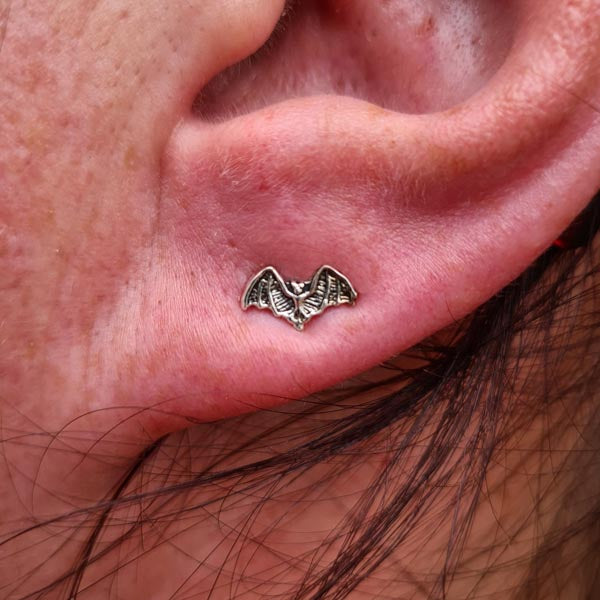 Gothic Sterling Silver Bat Stud Earrings
