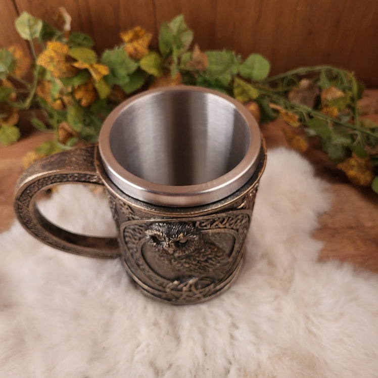 Großer Wicca Krug Eule mit Pentagramm - handbemalt