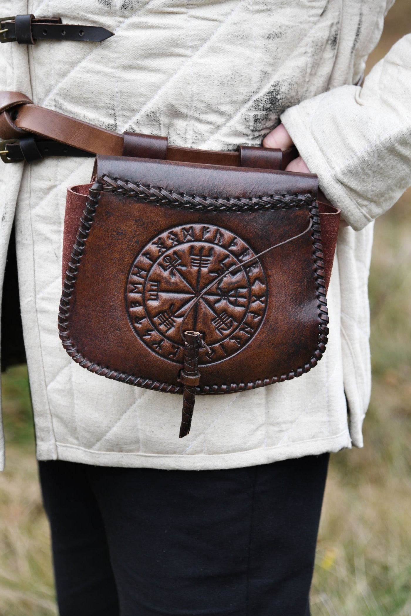 Leather fanny pack with Vegvisir embossing