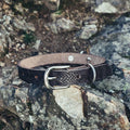 Leather dog collar with Celtic tooling dark brown