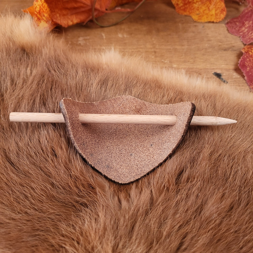 Celtic leather hair clip with embossing and wooden stick