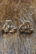 Celtic Triskele Stud Earrings with Horse Heads Made of Bronze