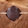 Celtic leather hair clip with embossing and wooden stick