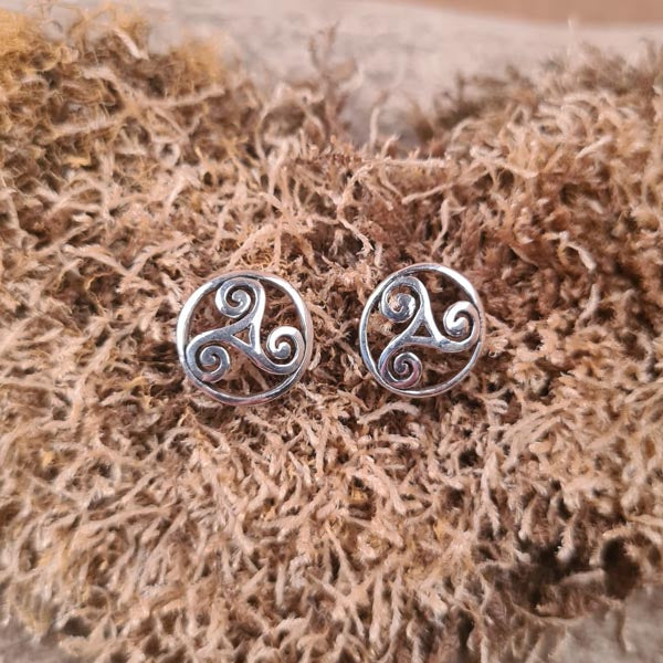 Celtic Triskele Stud Earrings in Silver