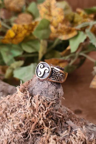 Celtic Signet Ring with Bronze Triskelion