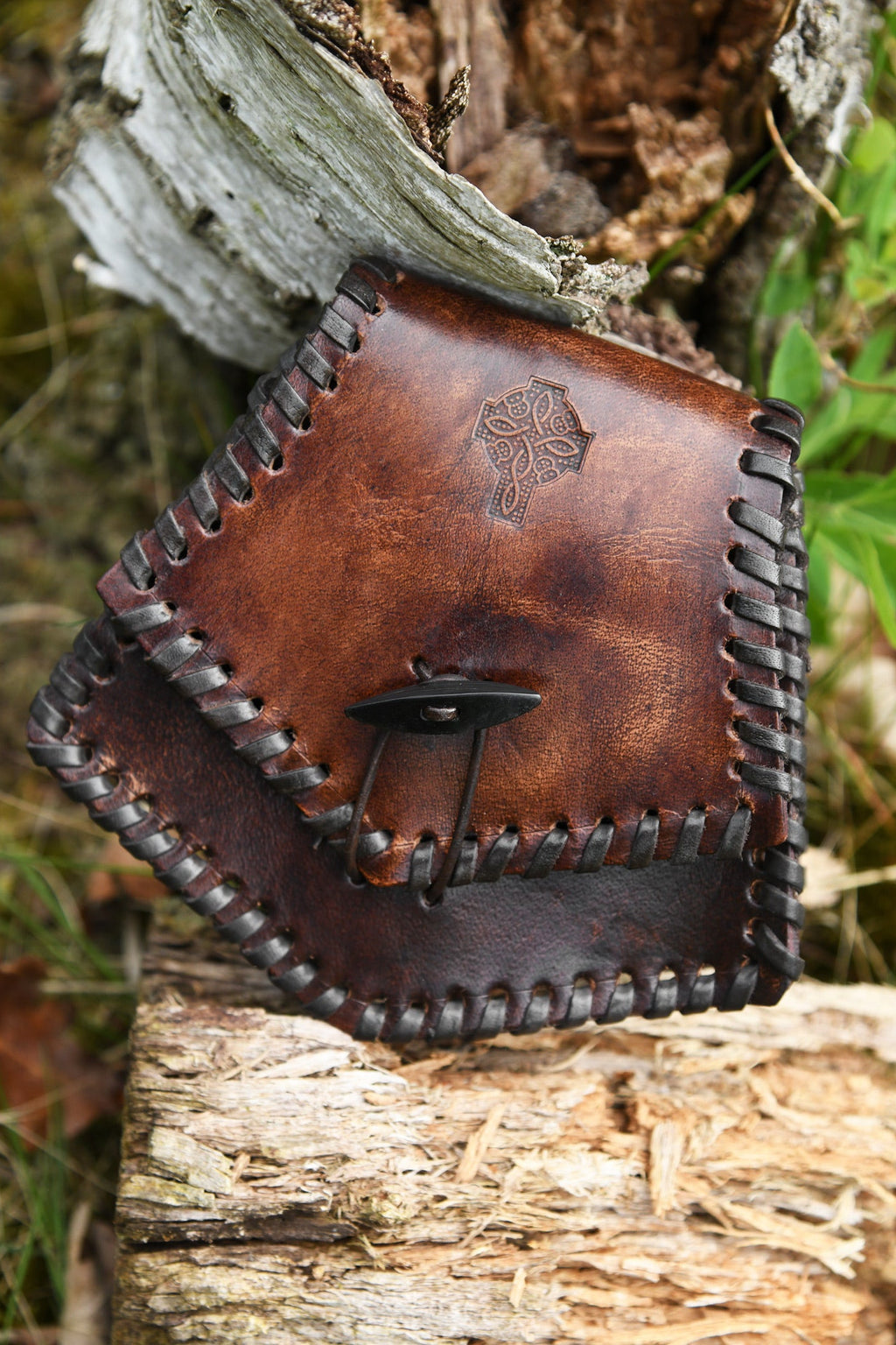 Celtic Leather Belt Pouch with Celtic Cross