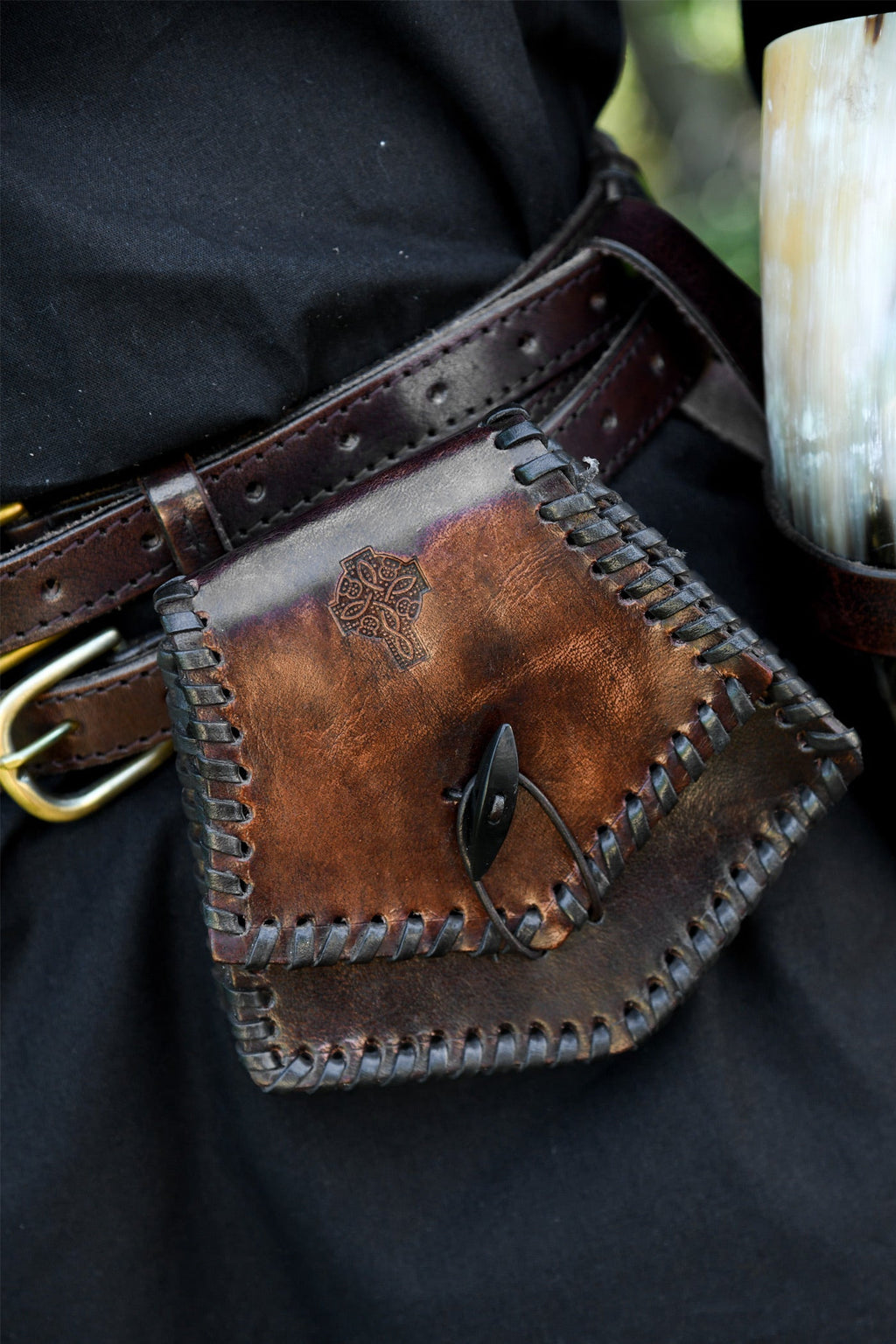 Celtic Leather Belt Pouch with Celtic Cross