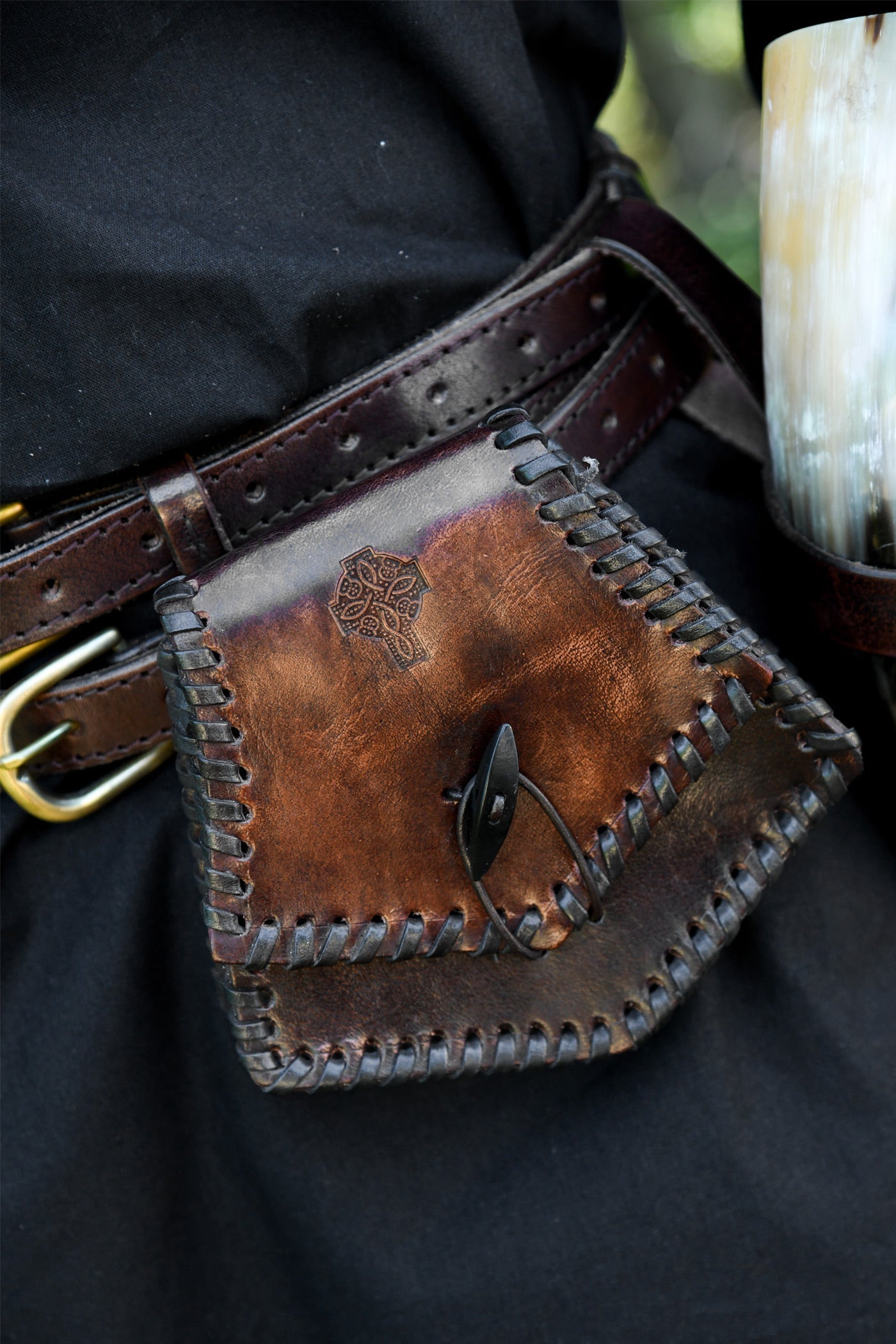Celtic Leather Belt Pouch with Celtic Cross
