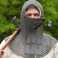 Chainmail coif with face guard made of spring steel