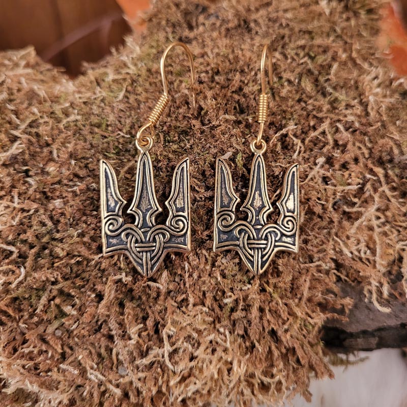 Kievan Rus Trident Earrings in Bronze