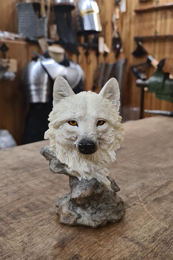 Kleine Büste Wolfskopf Wächter des Nordens - handbemalt