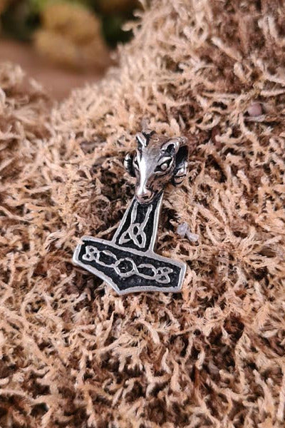 Small Thor's Hammer Ram's Head in Silver