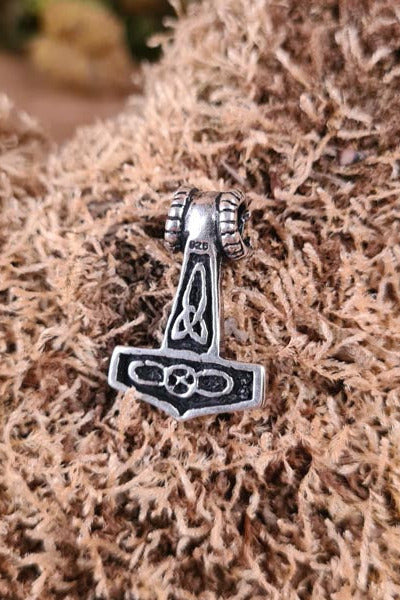 Small Thor's Hammer Ram's Head in Silver