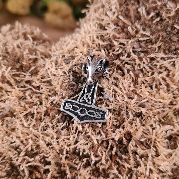 Small Thor's Hammer Ram's Head in Silver