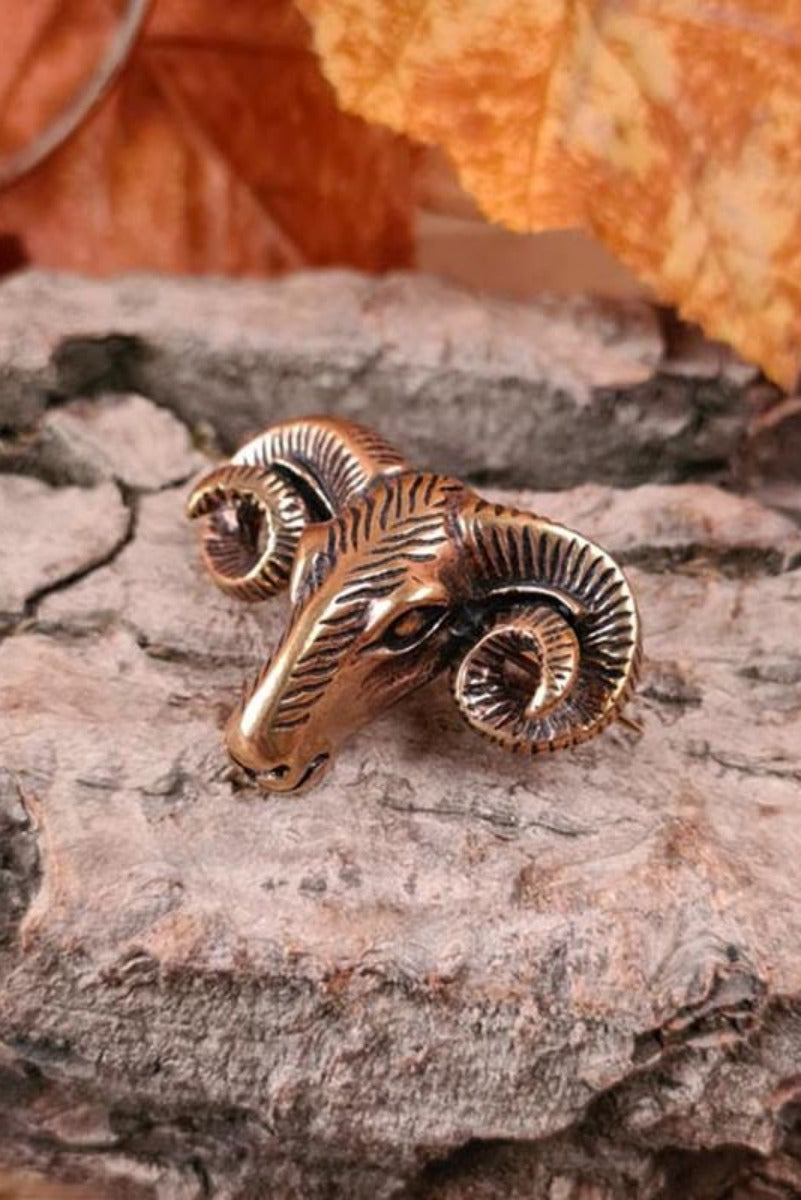 LARP Bronze Ram Head Brooch